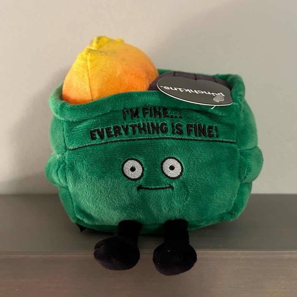 Plush Green 'I'm Fine' Decorative Toy